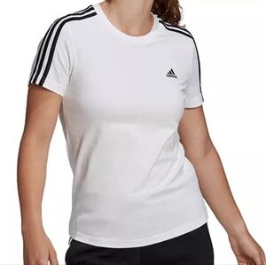 Adidas Women's White Tee with Black Stripes